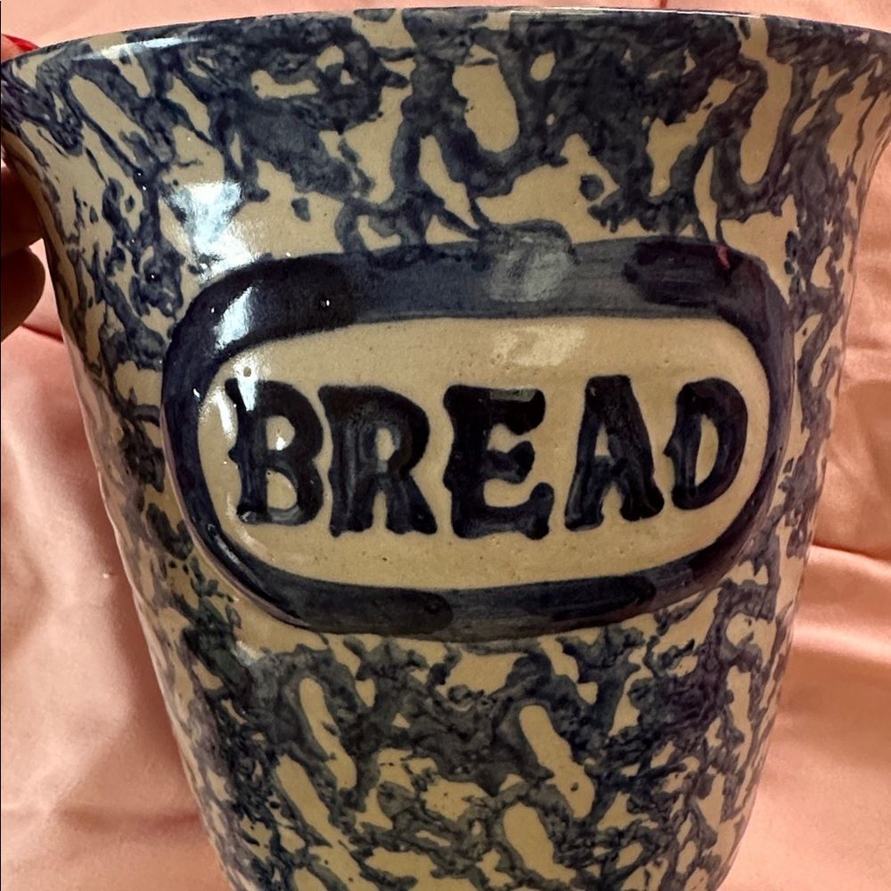 Blue Spongeware Bread Bowl Crock Pottery - Picture 7 of 8